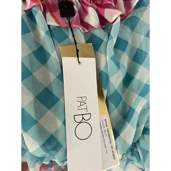 PATBO Antibes Off-The-Shoulder Top Plaid/Circle Combo Women's Size XS NWT - Picture 6 of 6